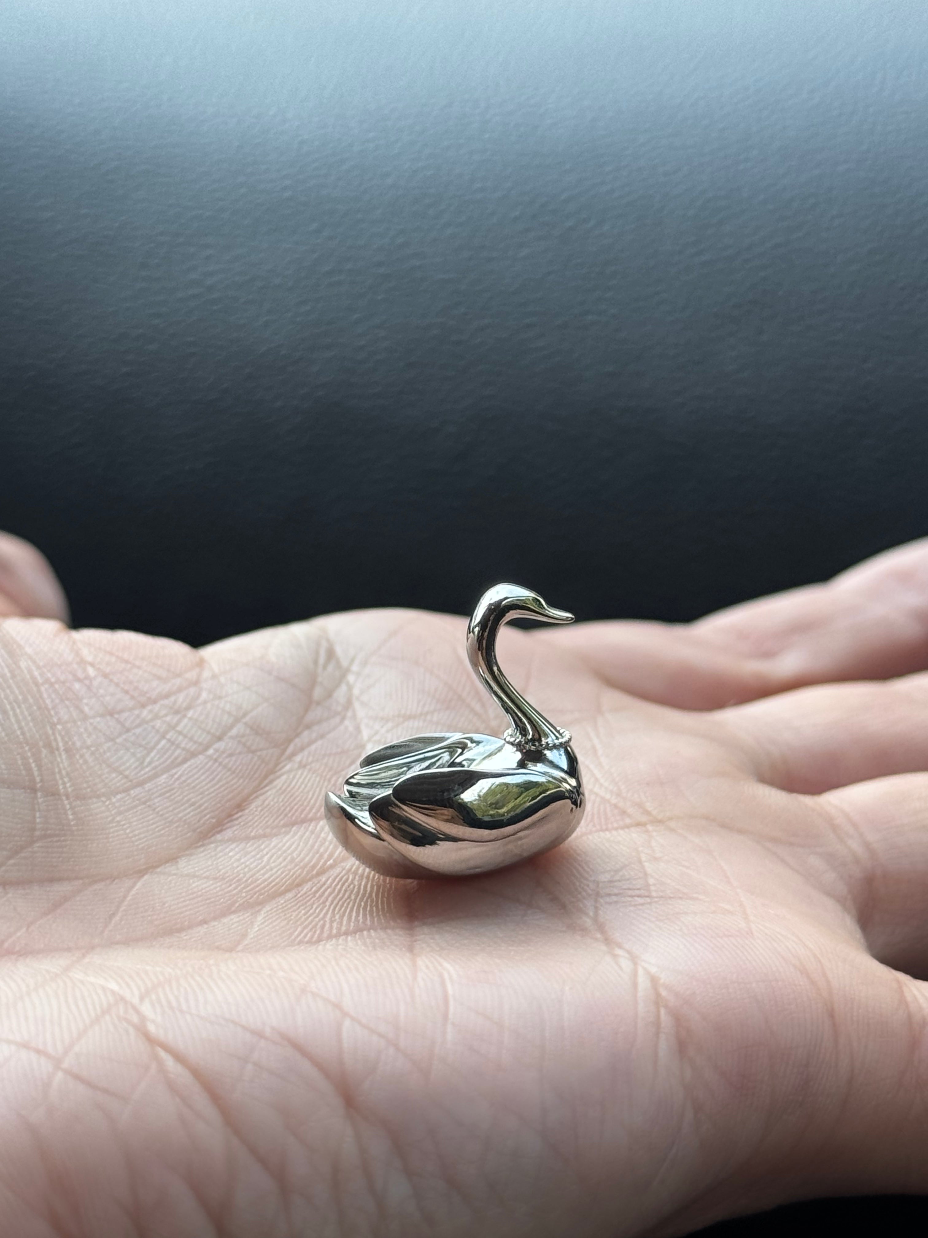 Tiny Metal Swan with a Pearl Necklace