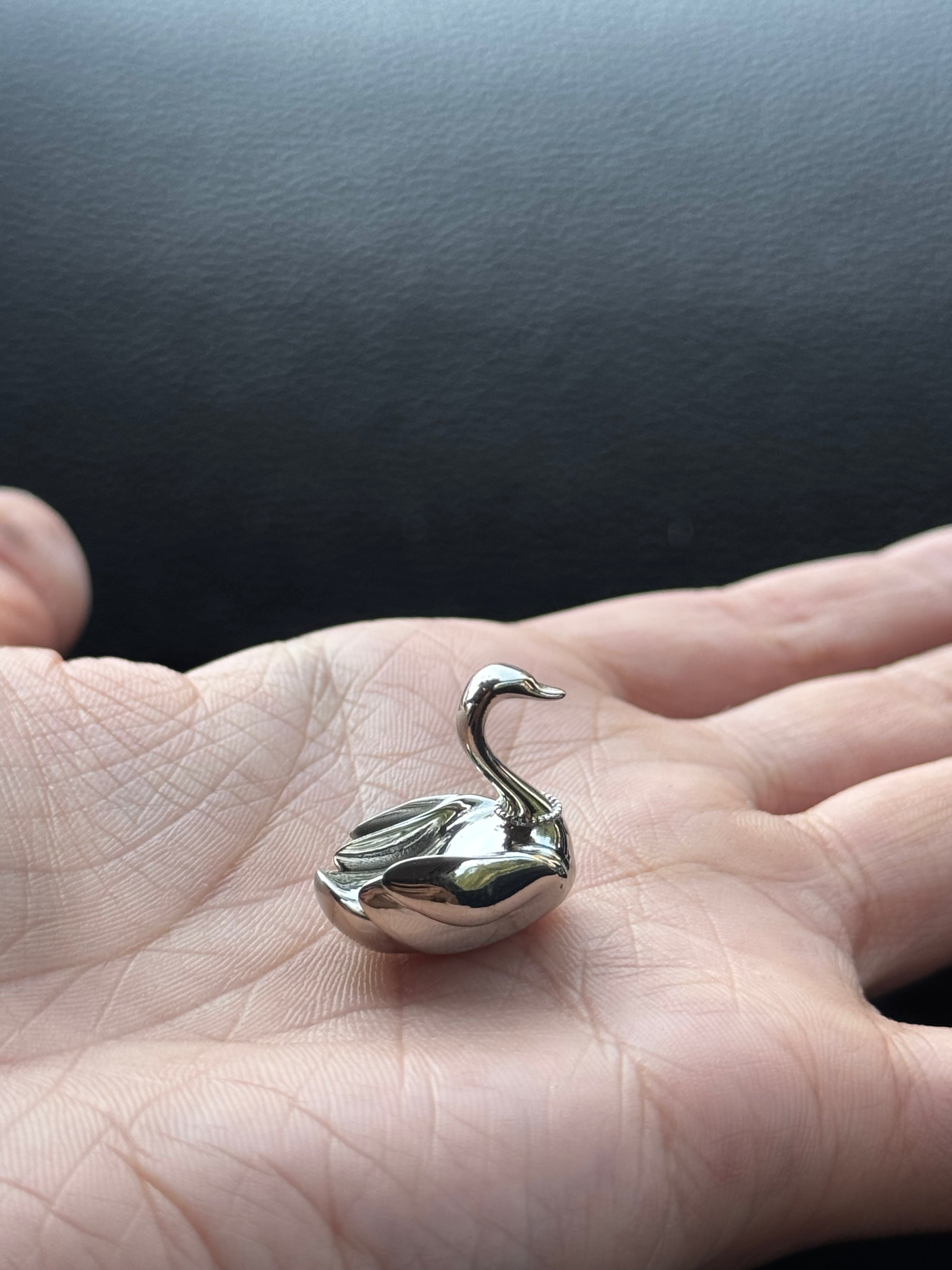 Tiny Metal Swan with a Pearl Necklace
