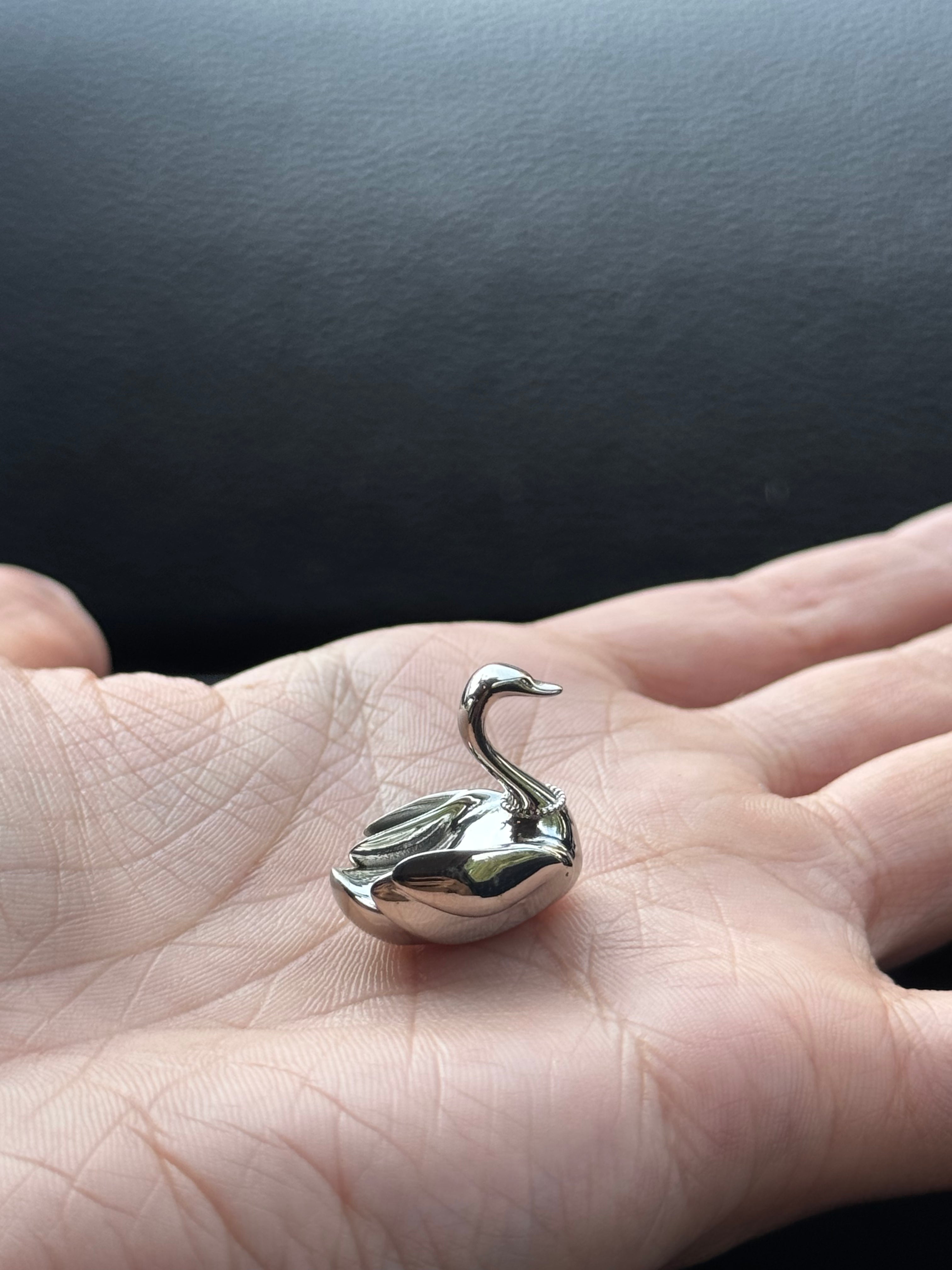Tiny Metal Swan with a Pearl Necklace